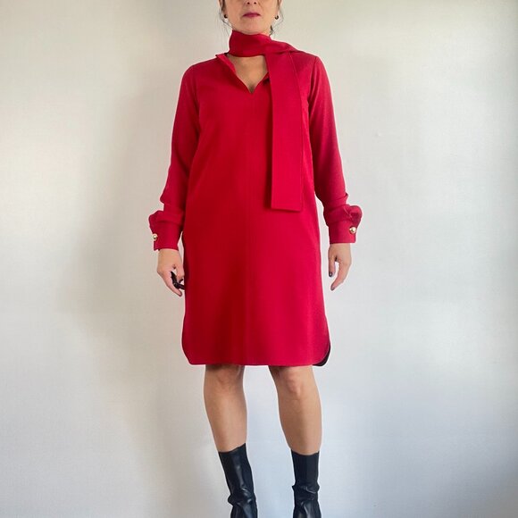 Pre-Loved EDITIONS DE ROBES Red Long Sleeve Scarf Dress - Size 0 US - Picture 1 of 13